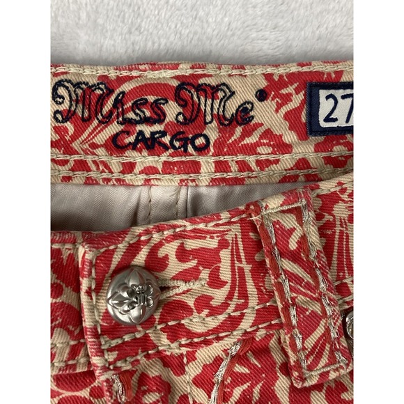 Miss Me Womens Cut Off Raw Hem Jean Shorts Red & Tan Paisley Size 27 - Picture 2 of 15
